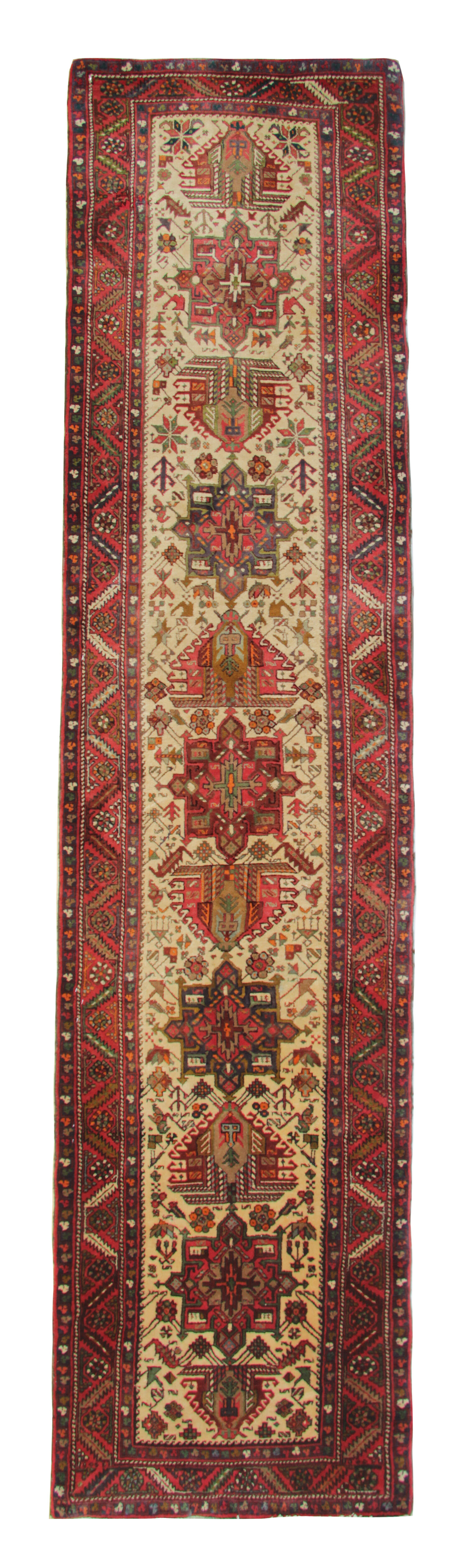 Handwoven Traditional Persian Runner Long Rug Red Beige Wool Carpet 94x445cm