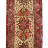 Handwoven Traditional Persian Runner Long Rug Red Beige Wool Carpet 94x445cm