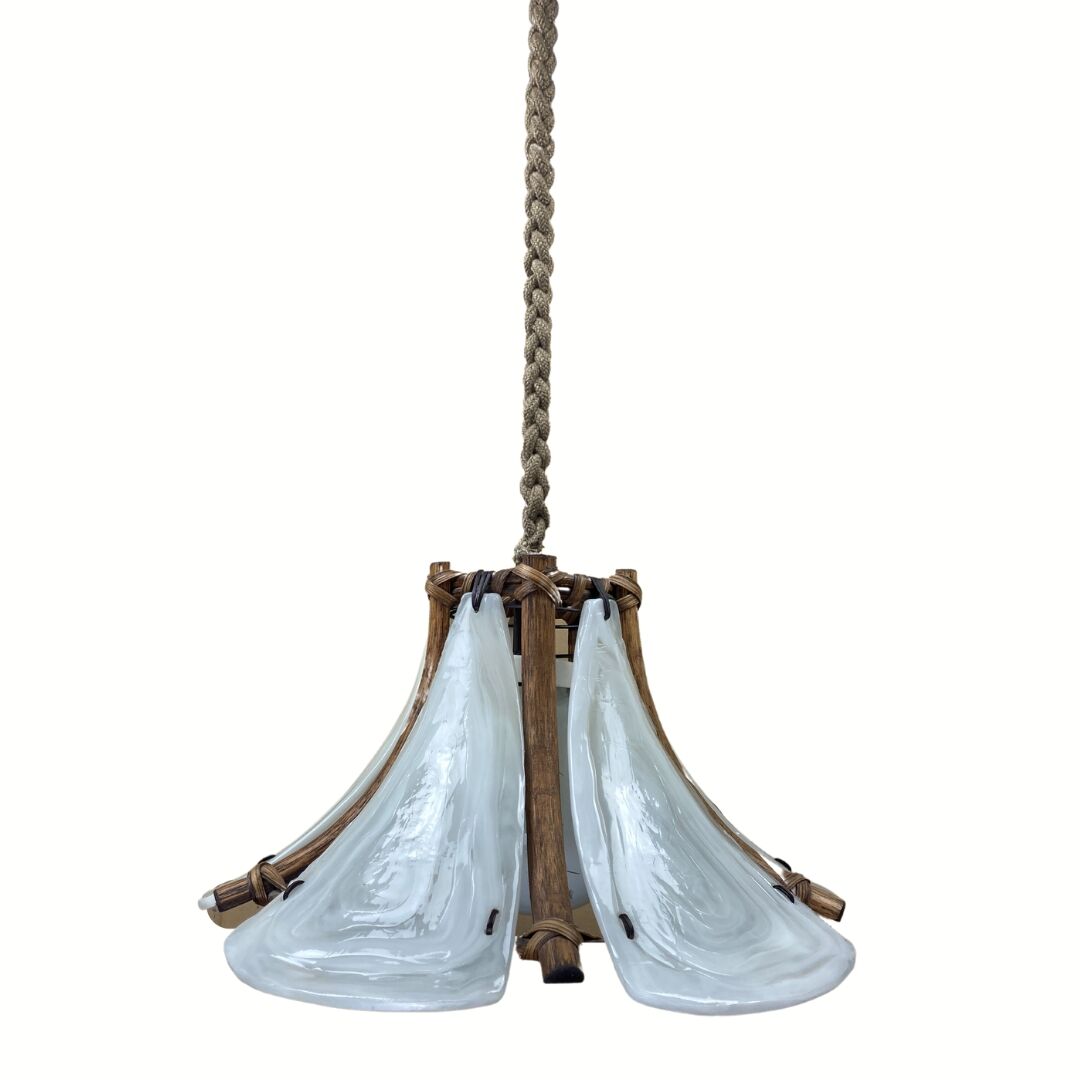 Bamboo acrylic and opaline hanging pendant, 1970,  58cm