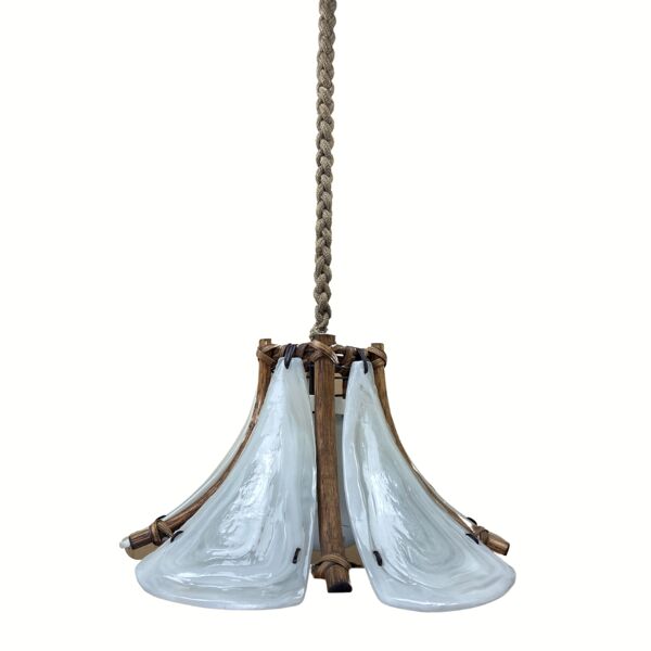 Suspension en acrylique et opalin en bambou, années 1970, 58cm