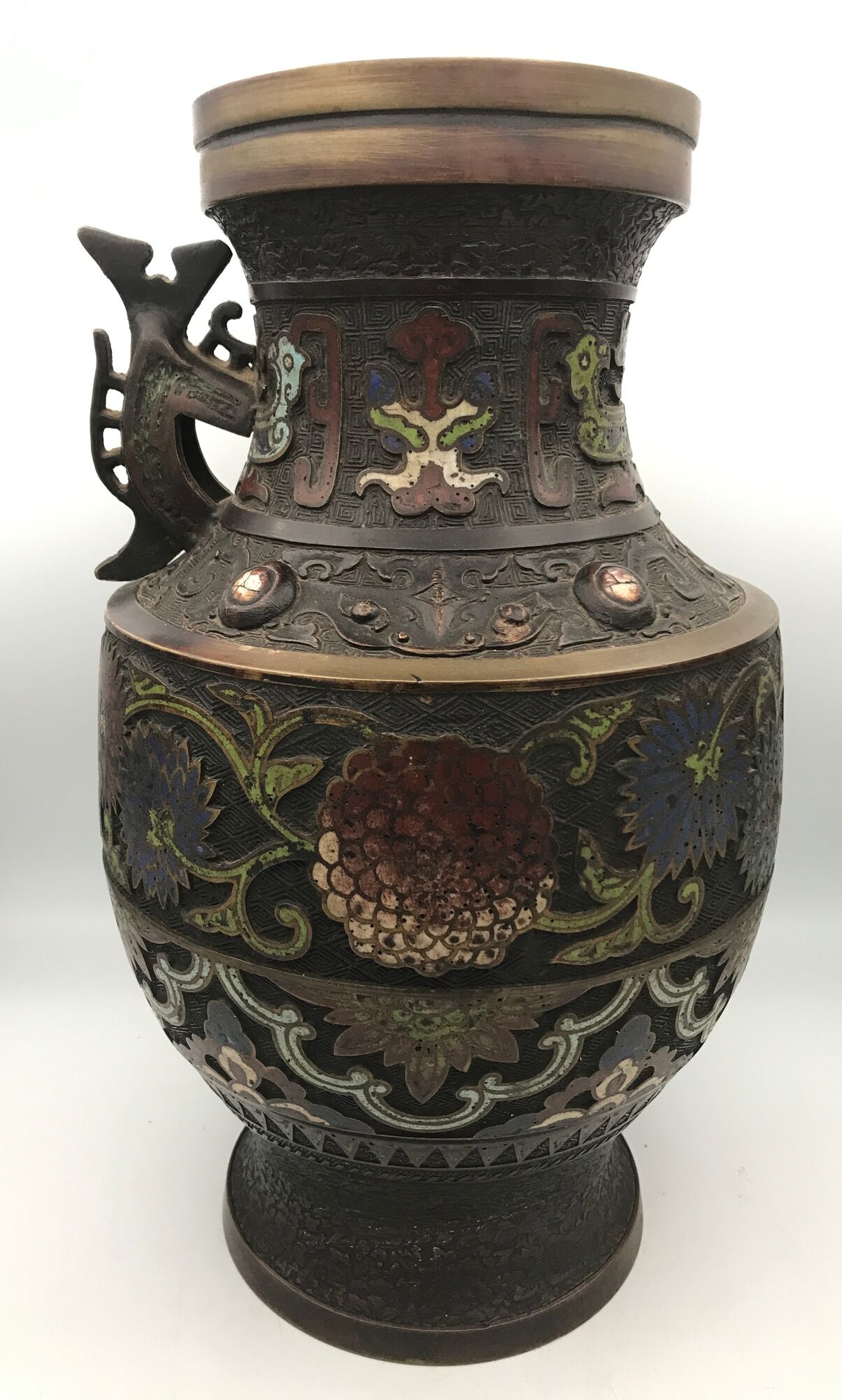 Asian cloisonné bronze vase with floral decoration, 19th century