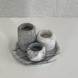 Set of marble candle holders with base