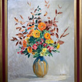 Tableau "Fleurs en vase" signé M. Saulo, vers 1950 cadre