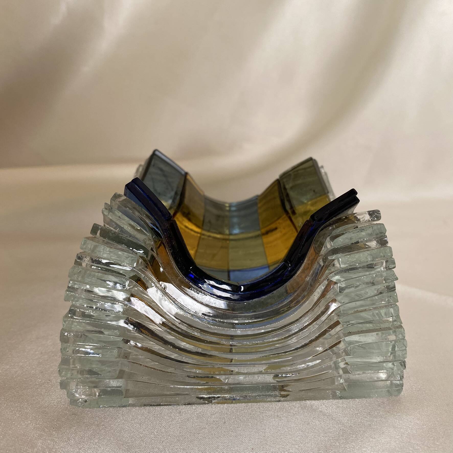 Checkerboard glass ashtray from the 1980s