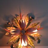 Vintage ceiling light in hand-painted floral metal – Florentine sheet metal