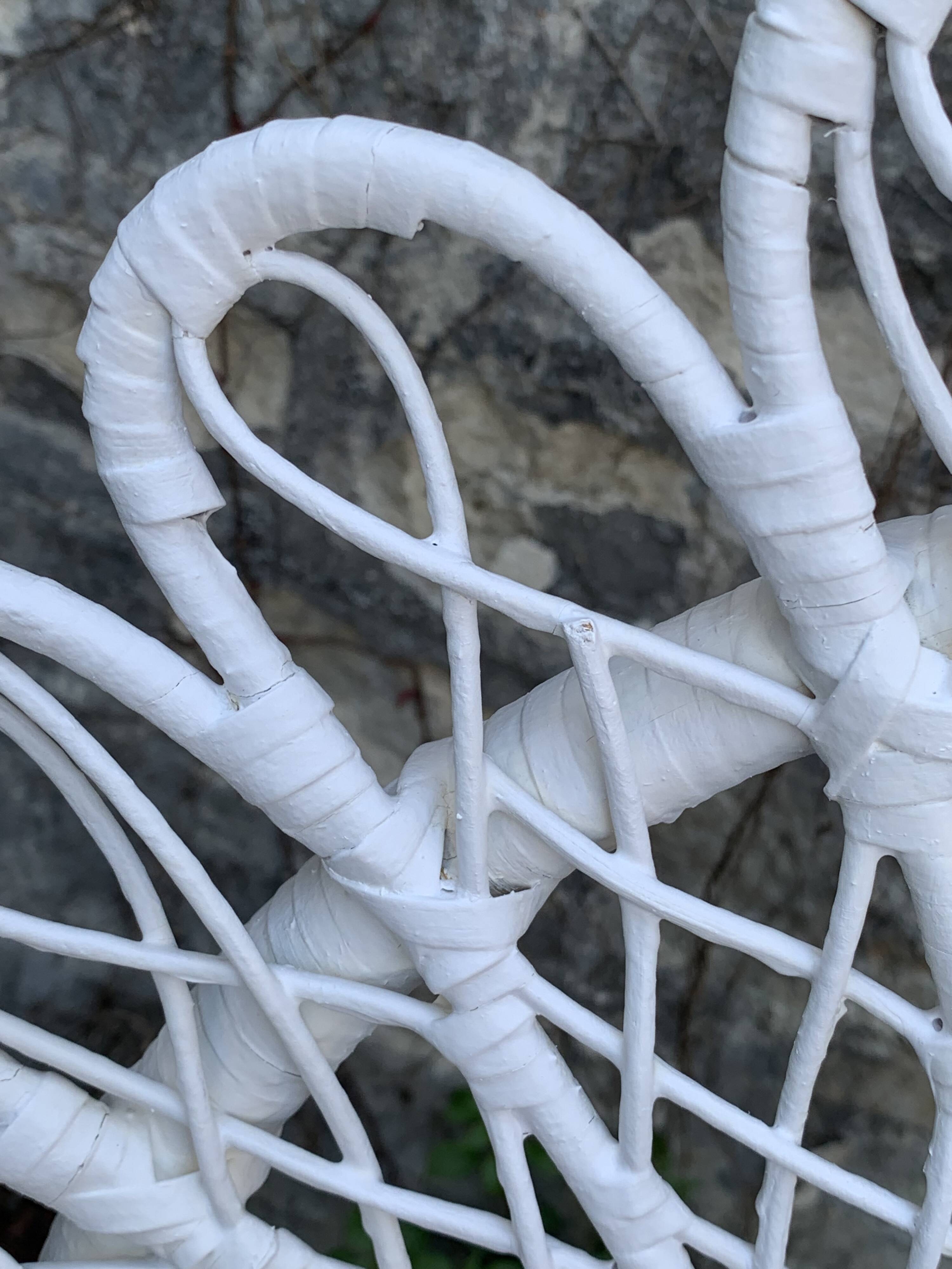 Peacock armchair and chair in white rattan, 1970