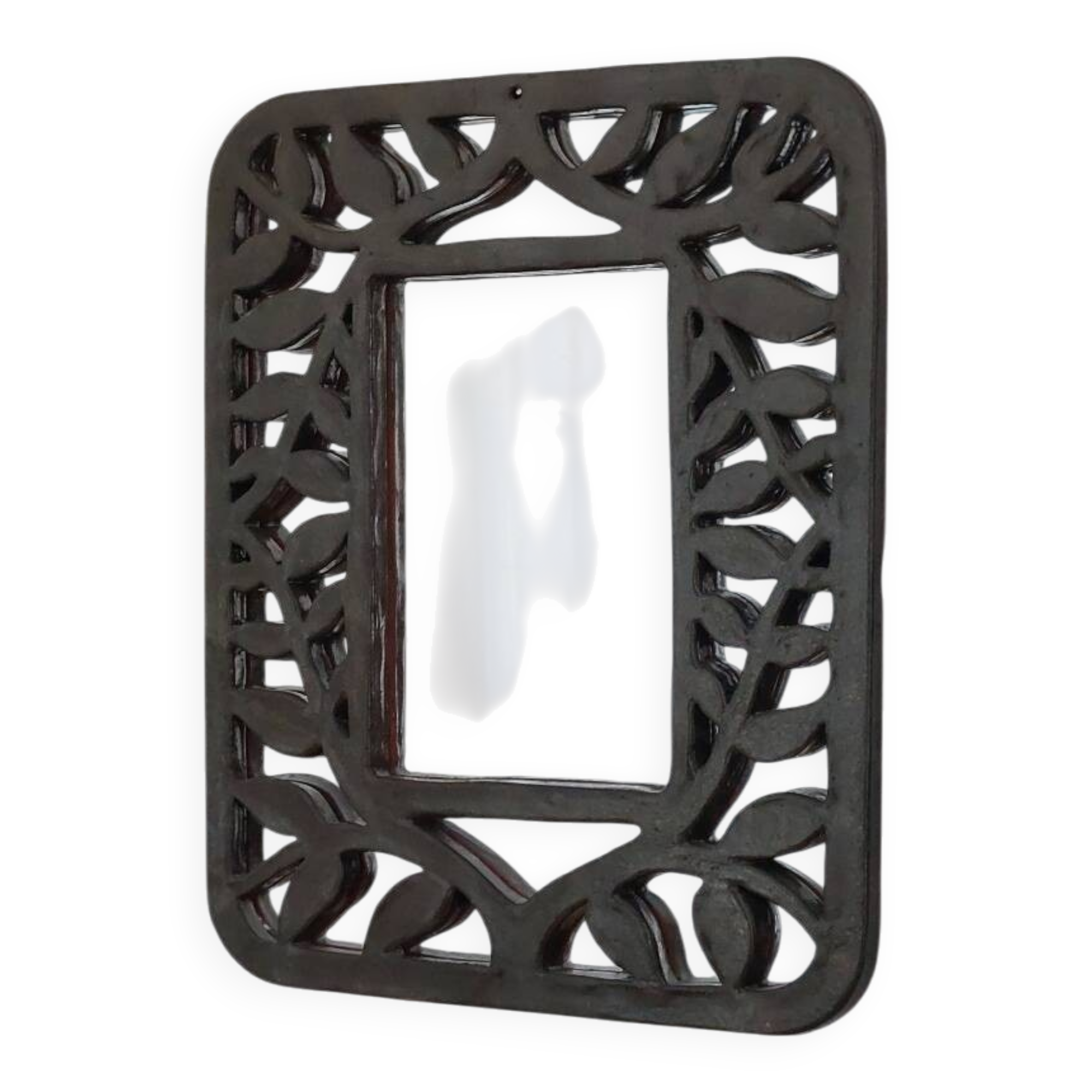 Unique vintage floral ceramic wall mirror by an artist