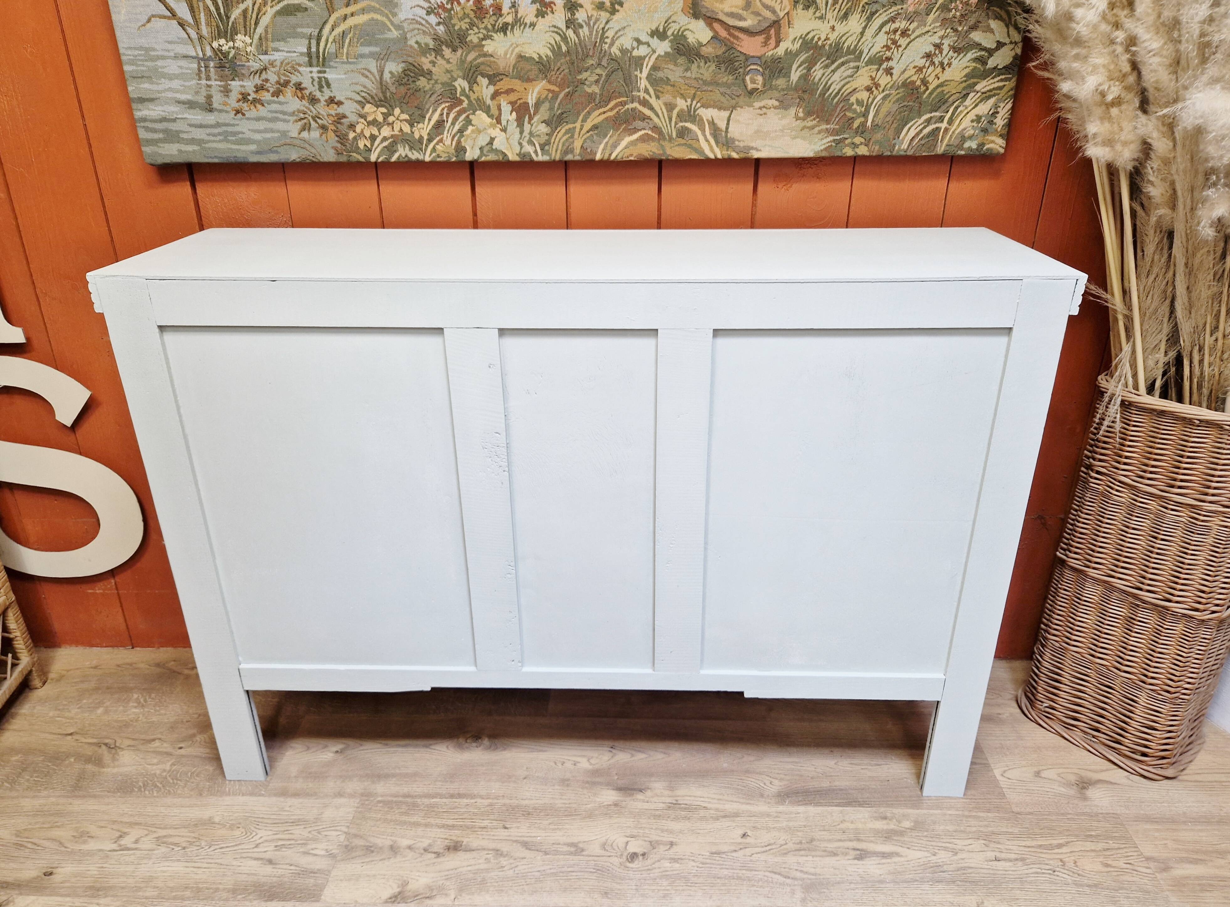 Buffet 3 portes en chêne style art déco relooké avec porte en cannage