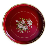 Large red enameled sheet metal tray - floral decoration - Sun Cloud - Made in England