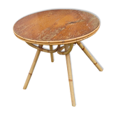 Table basse vintage en bambou et rotin