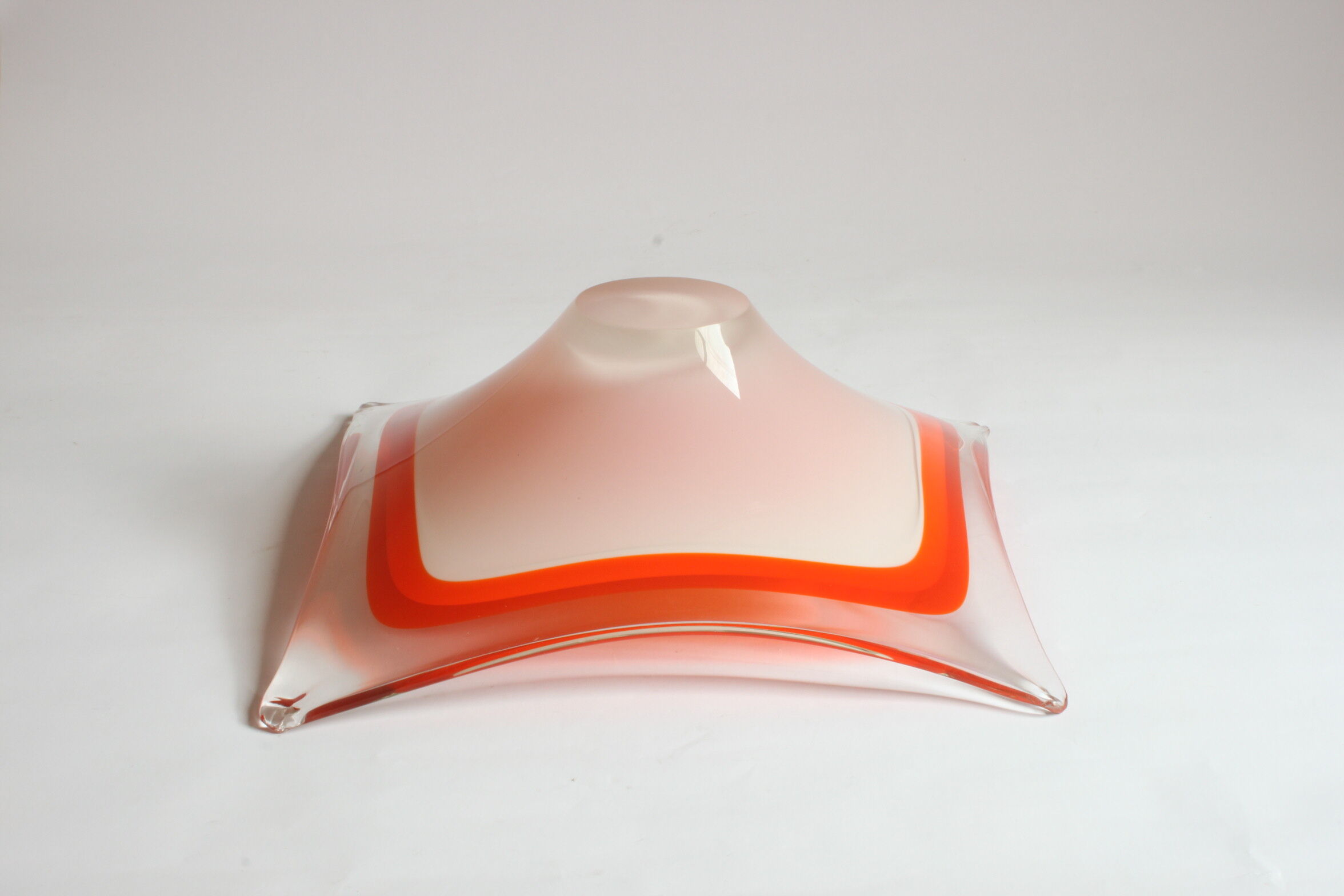 Empty pocket in orange square Murano glass, Italy 1970s.