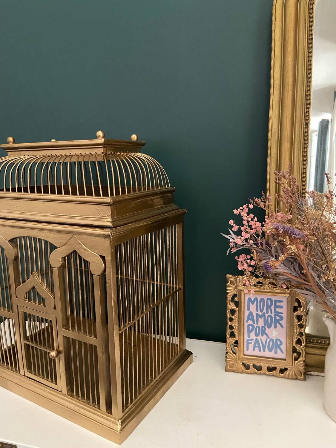 Cage à oiseaux vintage doré Colonial