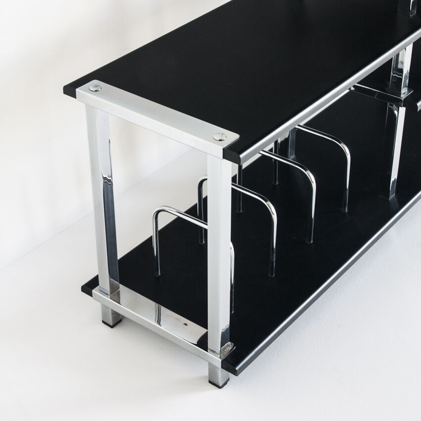 Vintage Hi-Fi furniture in lacquered wood and chrome iron, Spain, 1980