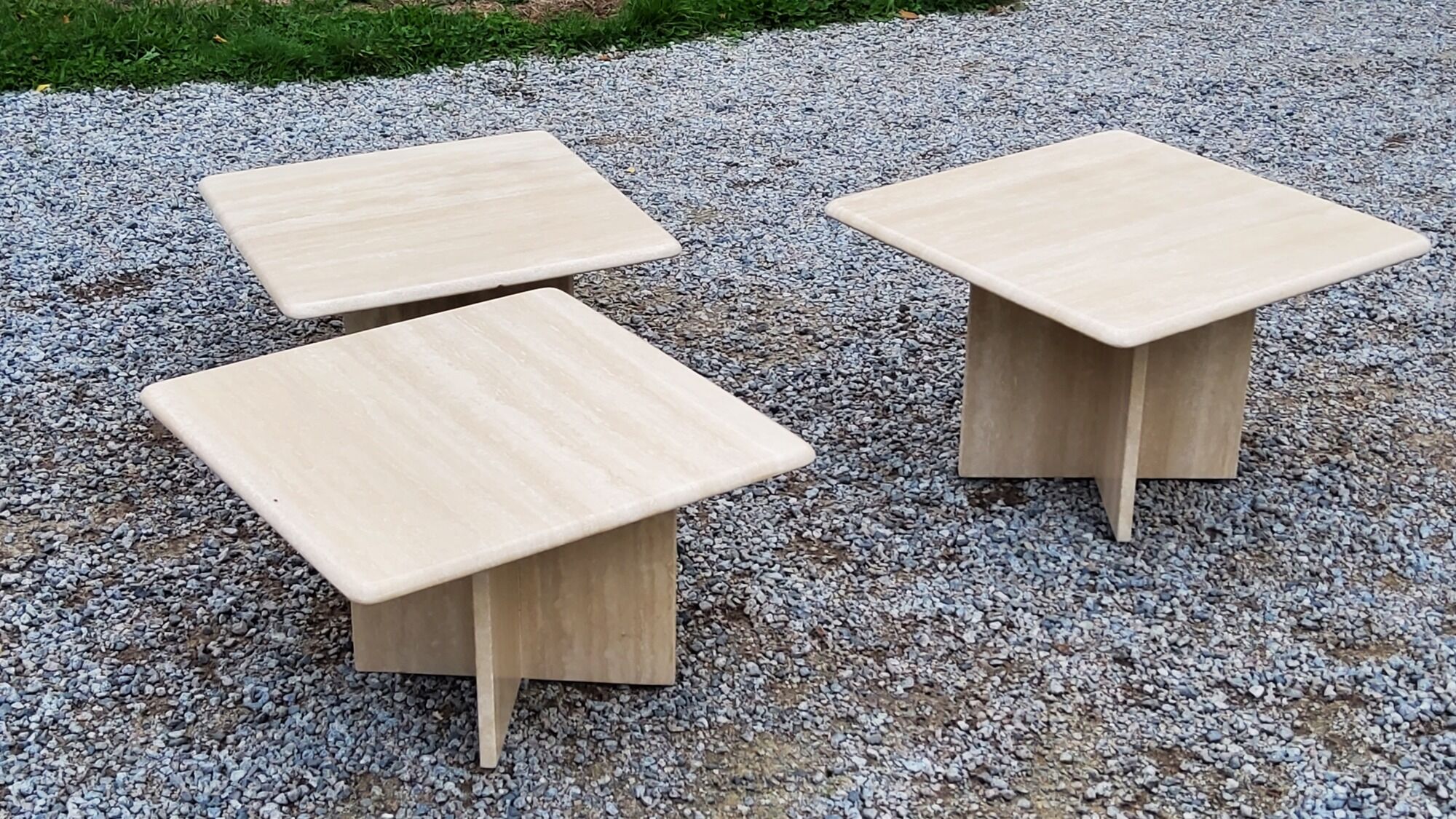 Set of 3 travertine trundle coffee tables from the 70s