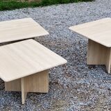Set of 3 travertine trundle coffee tables from the 70s