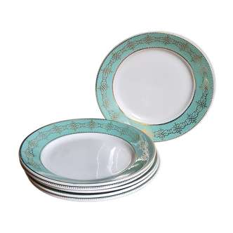 Six plates of vintage Badonviller earthenware with gold frieze