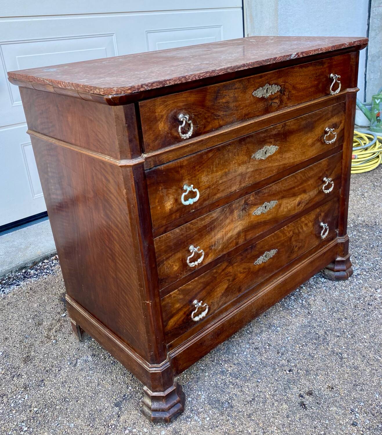 Antique Empire style chest of drawers with marble top