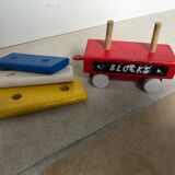 Small vintage train in multicolored wood