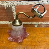 Antique Swan Neck Wall Lamp Gold Metal + Vintage Pink Glass Tulip