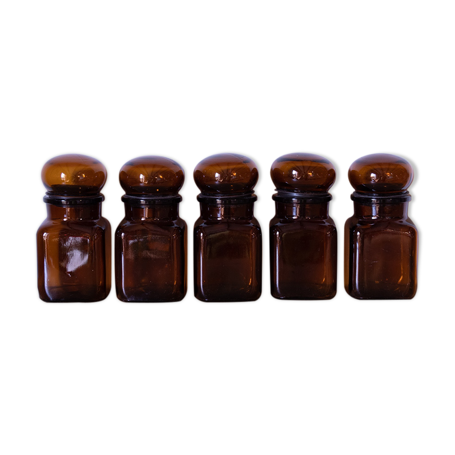 5 flacons en verre ambré 16 cm