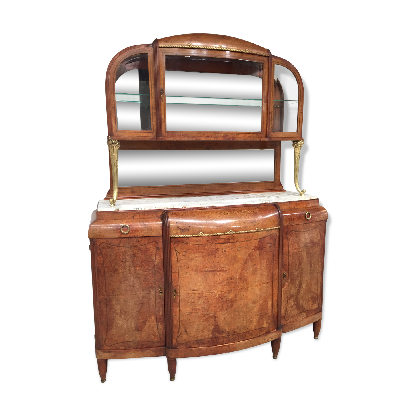 Meuble d'ébéniste art déco en loupe d'orme et bronze