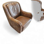 2 fauteuils en cuir marron édités par Natuzzi, années 1980