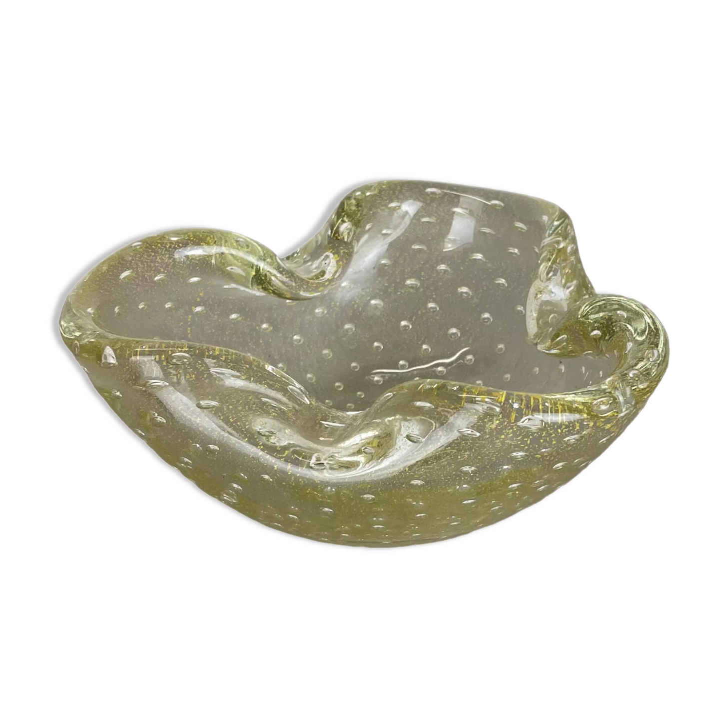 Murano Glass "Gold Dust Bubble" Bowl Element Shell Ashtray Murano, Italy, 1970s