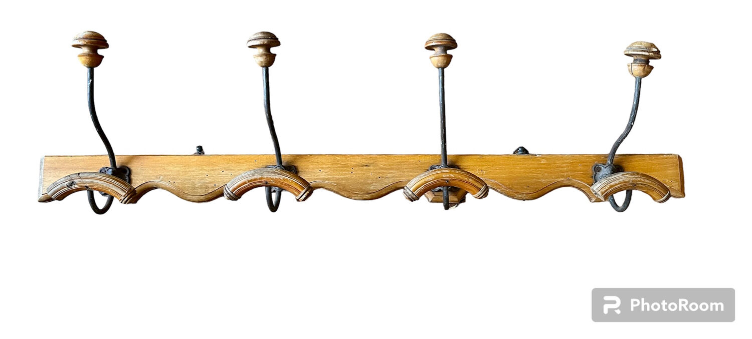 Wall coat rack in wood and old metal