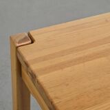 Table and two benches set in solid elm, France, circa 1980