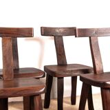 Set of 4 Scandinavian chairs in solid Elm, model T in the style of Olavi Hannin.