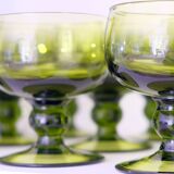 Set of 12 olive green wine glasses, mouth soufflé from the 50s
