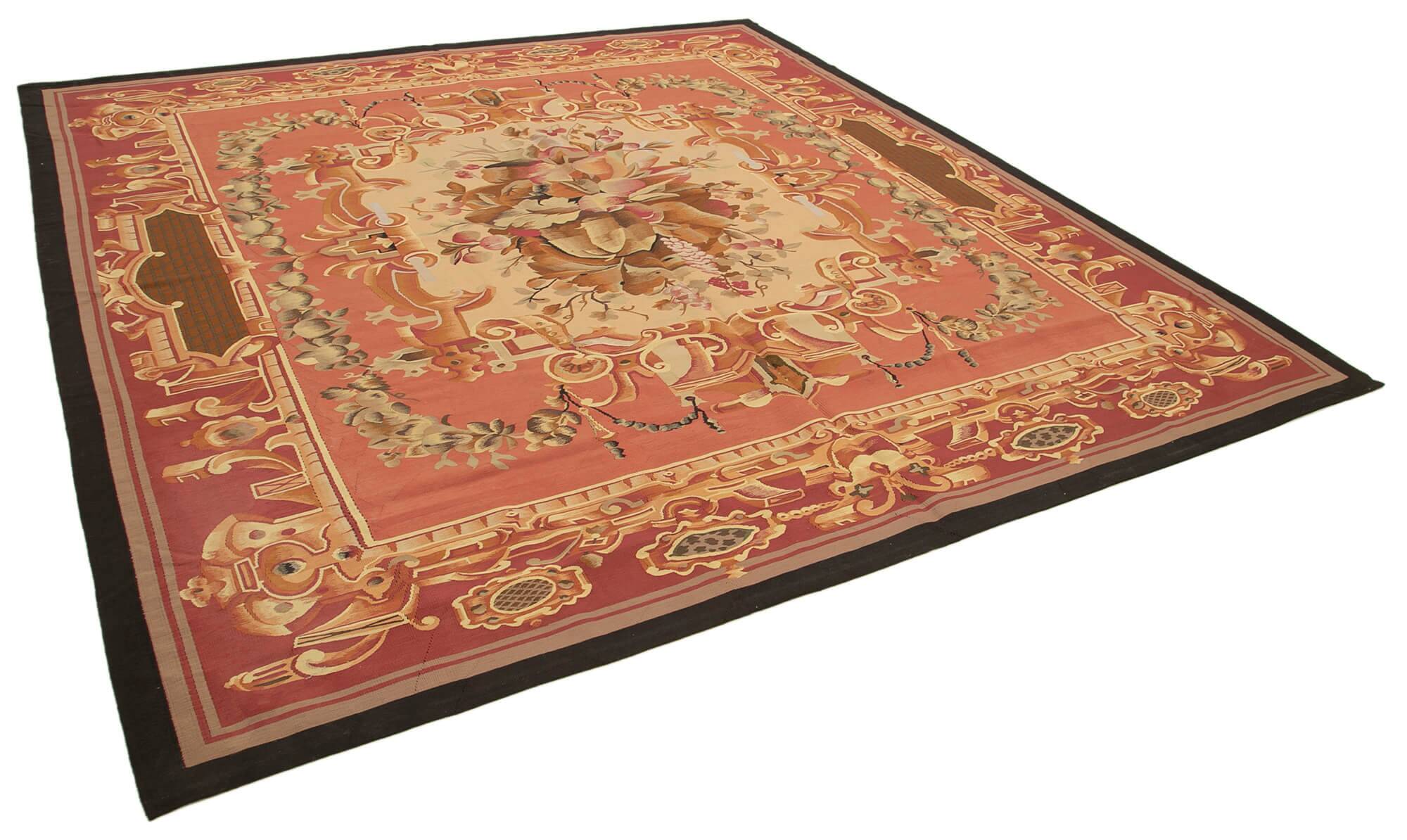 Handmade European Vintage Aubusson Kilim 303 cm x 331 cm
