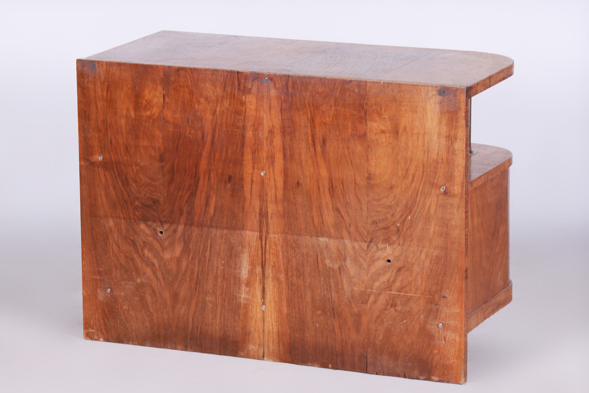 Restored walnut artdeco small cabinet, chrome-plated steel, czechia, 1930s