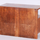 Restored walnut artdeco small cabinet, chrome-plated steel, czechia, 1930s