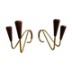 Pair of teak and brass candlesticks