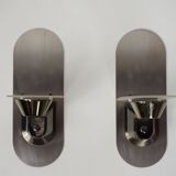 Pair of stainless steel and glass wall lamps