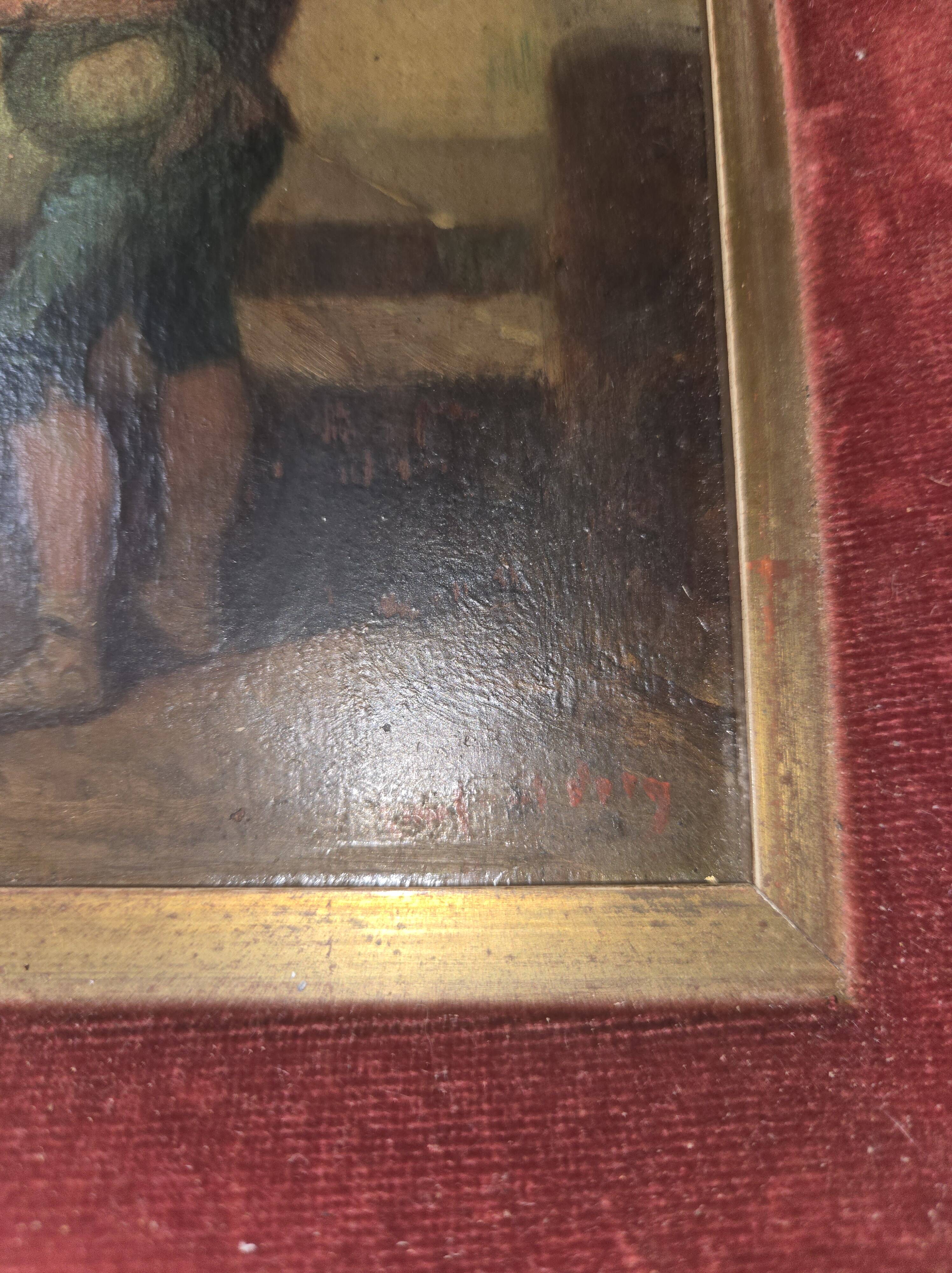 Oil on panel depicting a young bagpipe player – 19th century