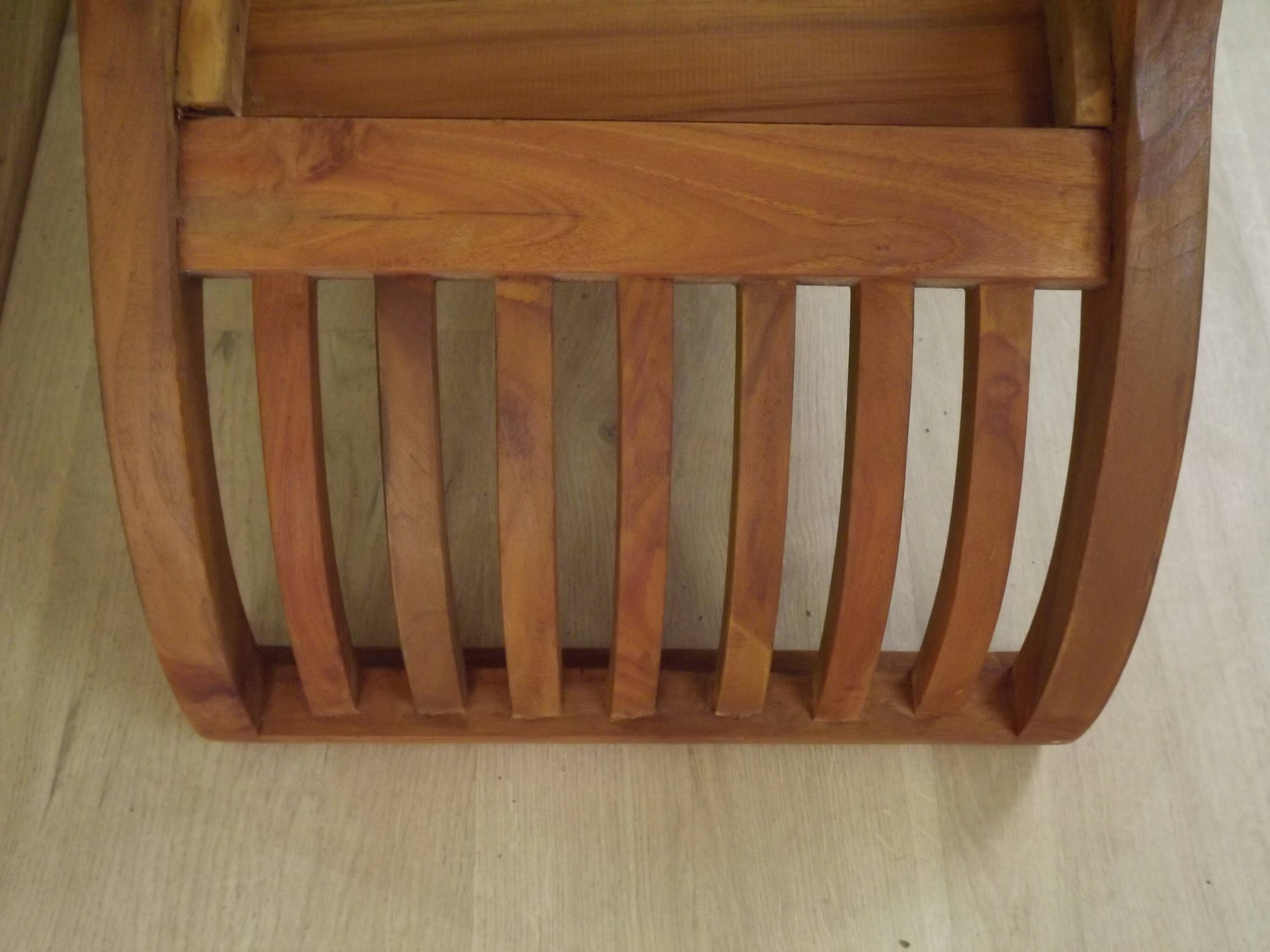 Solid Wood Curule Stool Vintage French Curved Slatted Seat Mid Century