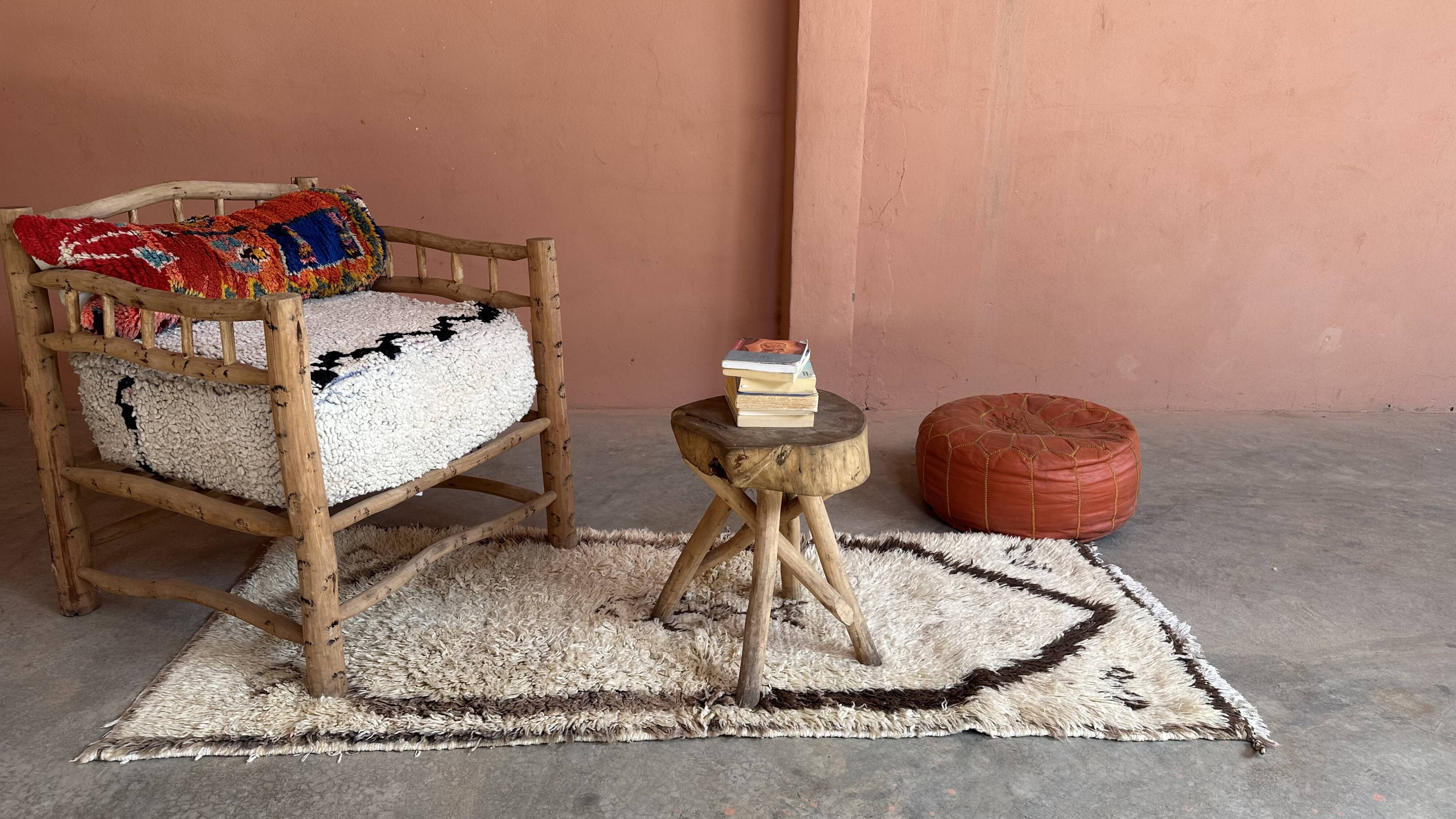 Azilal beige Berber rug - 191 x 79 cm