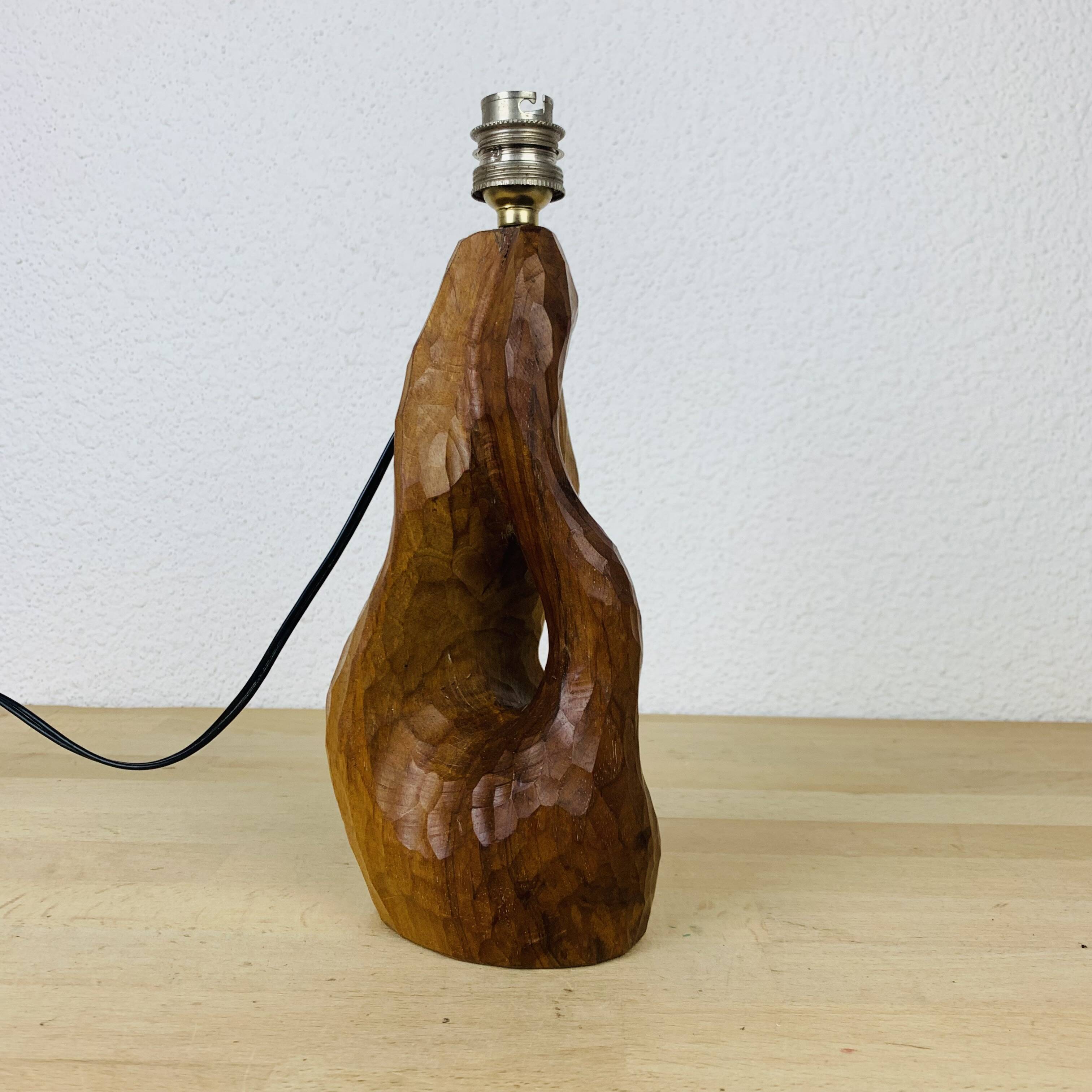 Brutalist gouged wood lamp
