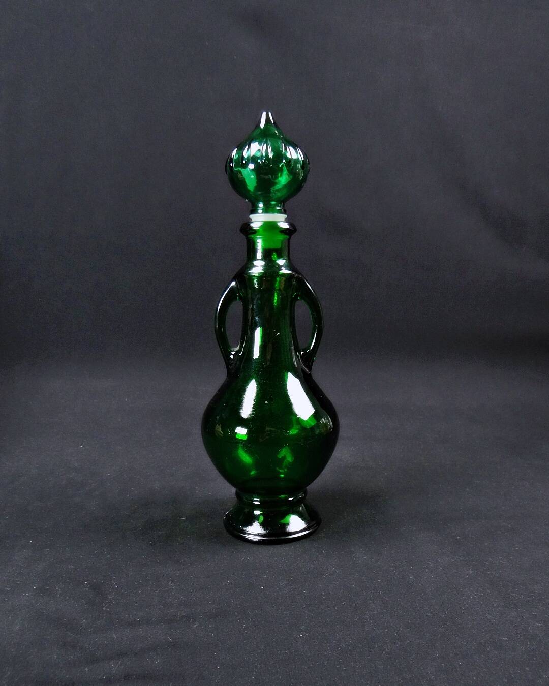 Vintage 70s green Empoli glass genie carafe bottle