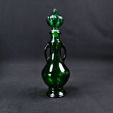 Vintage 70s green Empoli glass genie carafe bottle