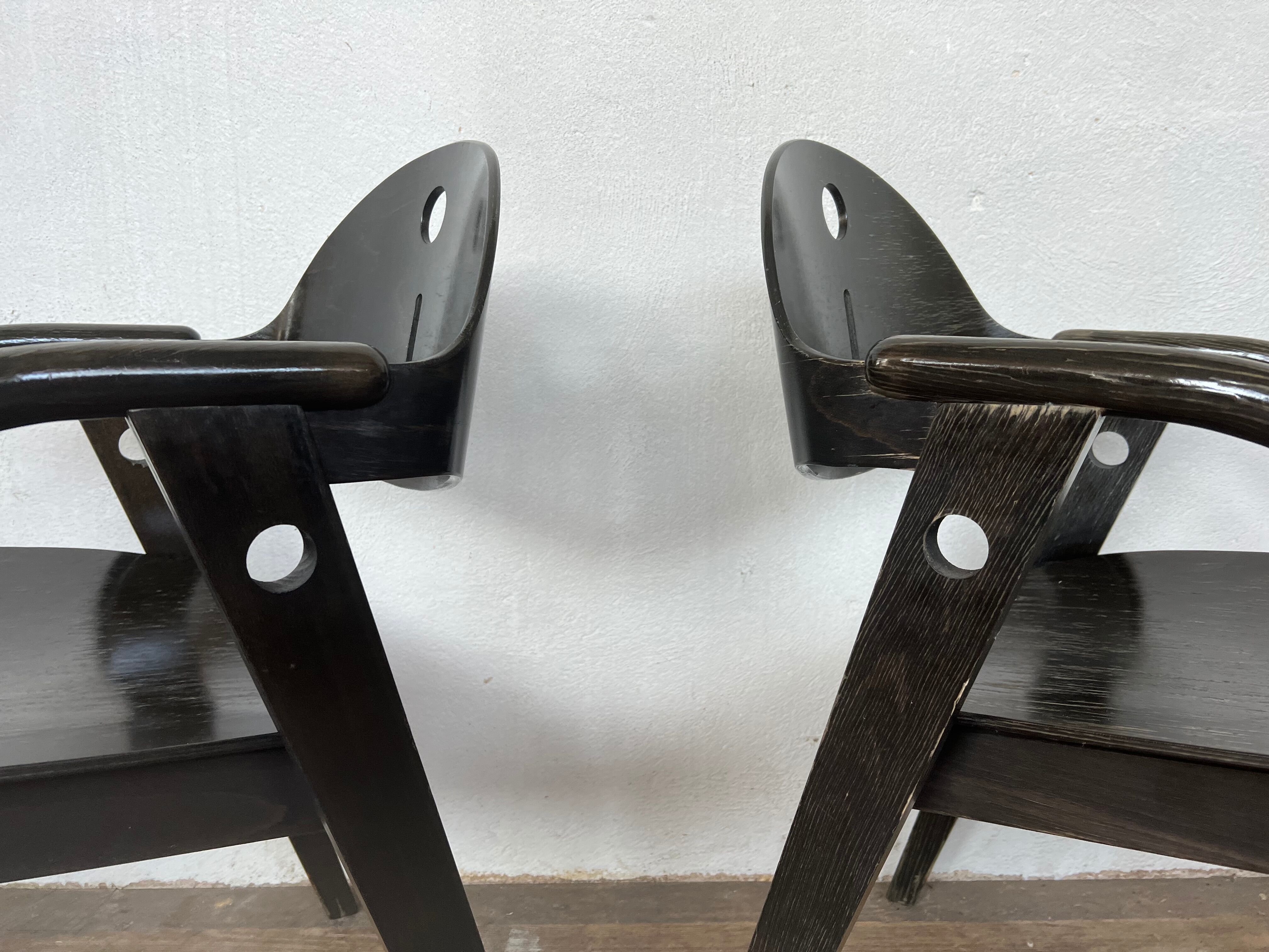 Rare series of 4 armchairs Baumann 1970 80 black original