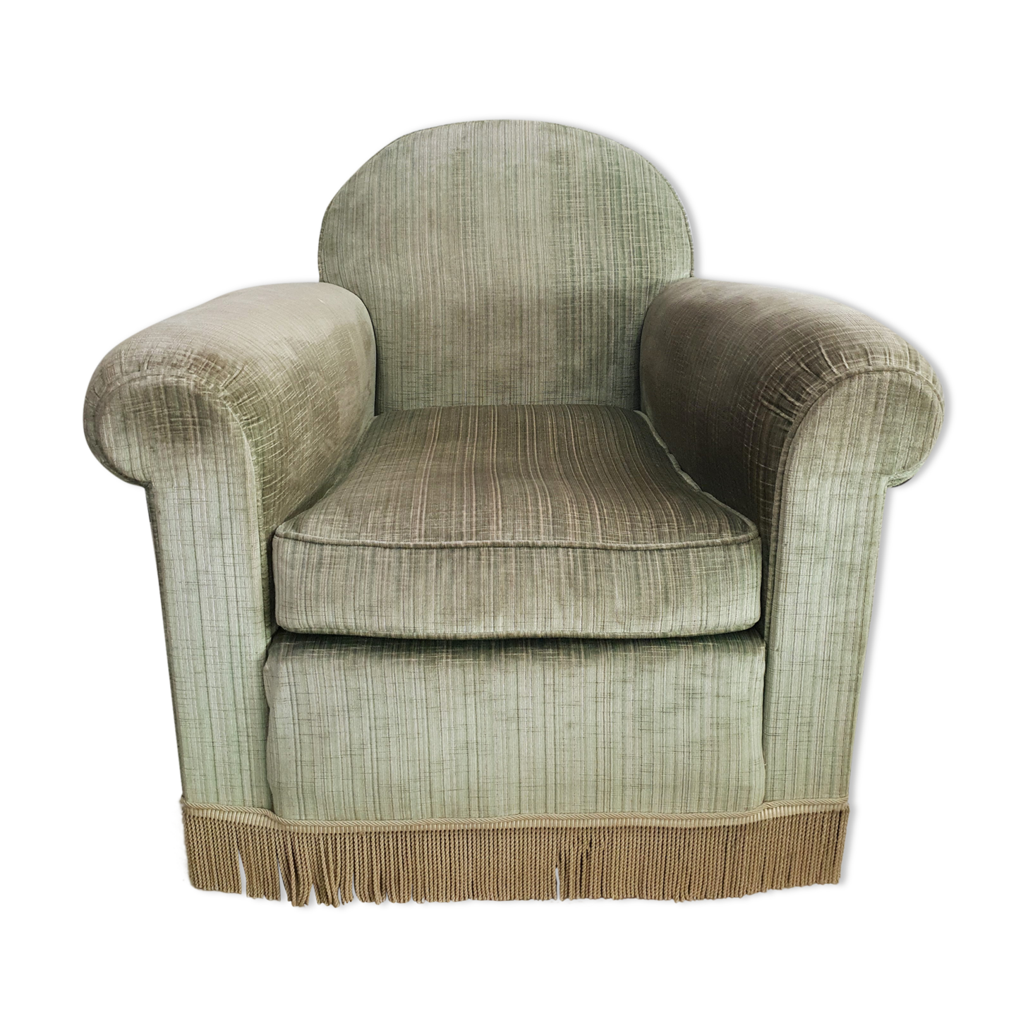Fringed velvet armchair
