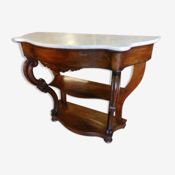 Walnut console with marble top of the nineteenth century