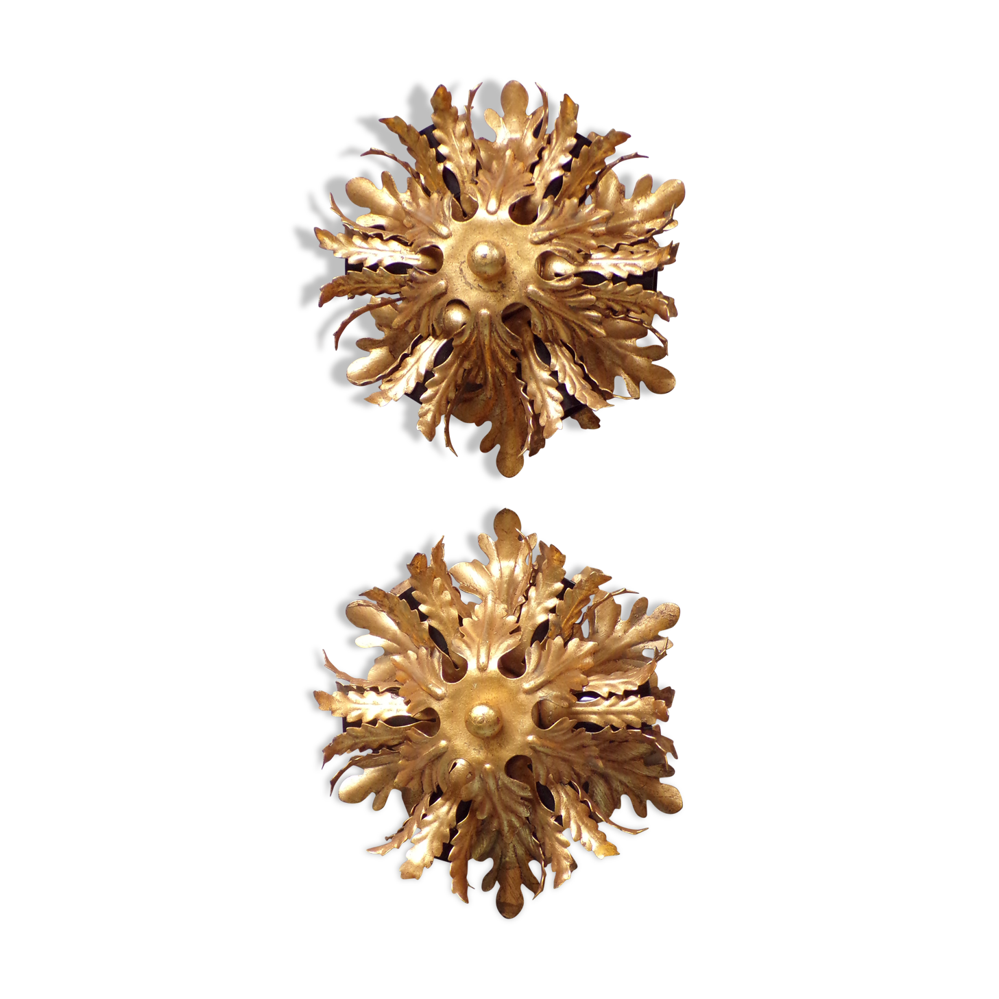 Pair of gold iron leaf ceiling lights