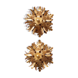 Pair of gold iron leaf ceiling lights