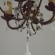 French Vintage 4 Light Metal Cage Chandelier with White Murano Drops and Beads