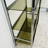 Chrome and smoked glass shelf in Italian 1970s style.