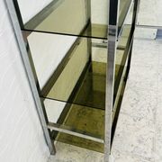 Chrome and smoked glass shelf in Italian 1970s style.